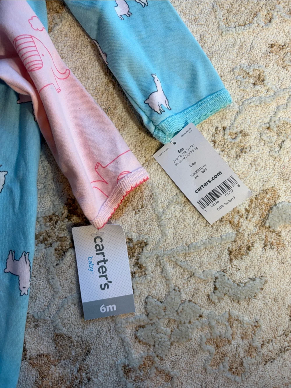 Carter's Pink Elephant & Blue Llama Baby Footed One-Pieces: Set of 2